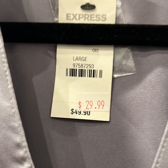 NWT Express Silver Satin Short-Sleeved Button-Down Dress Shirt - Picture 3 of 4